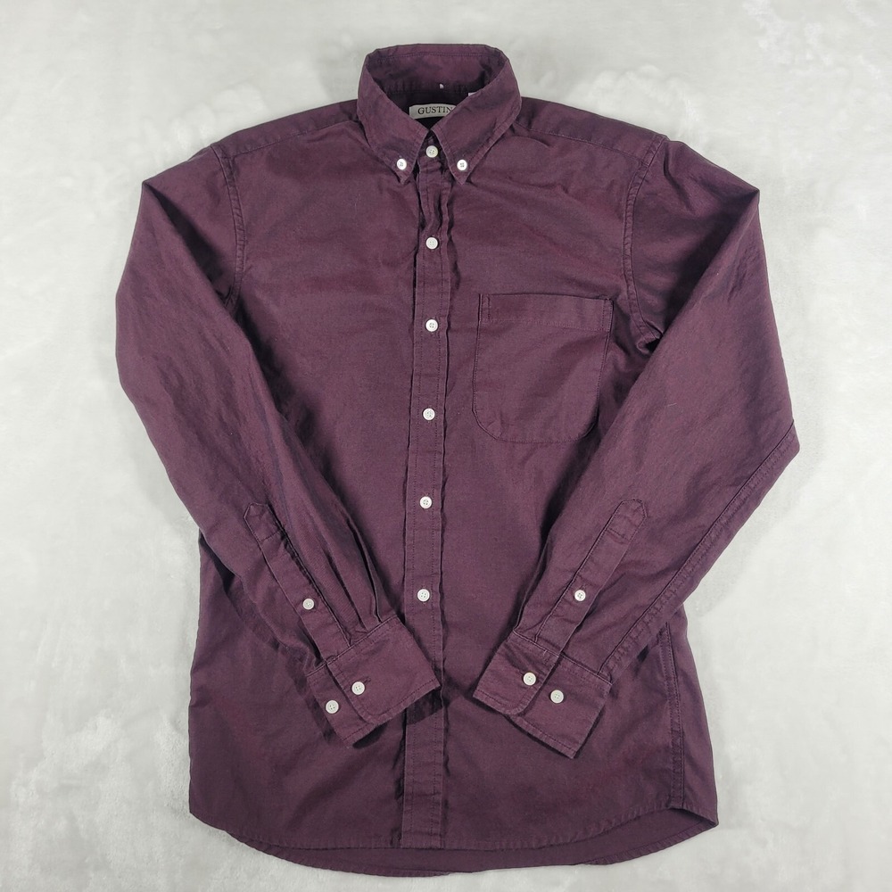 Gustin Long Sleeve Button Up‎ Shirt Men's XS Maroon 100% Cotton Casual Comfort
